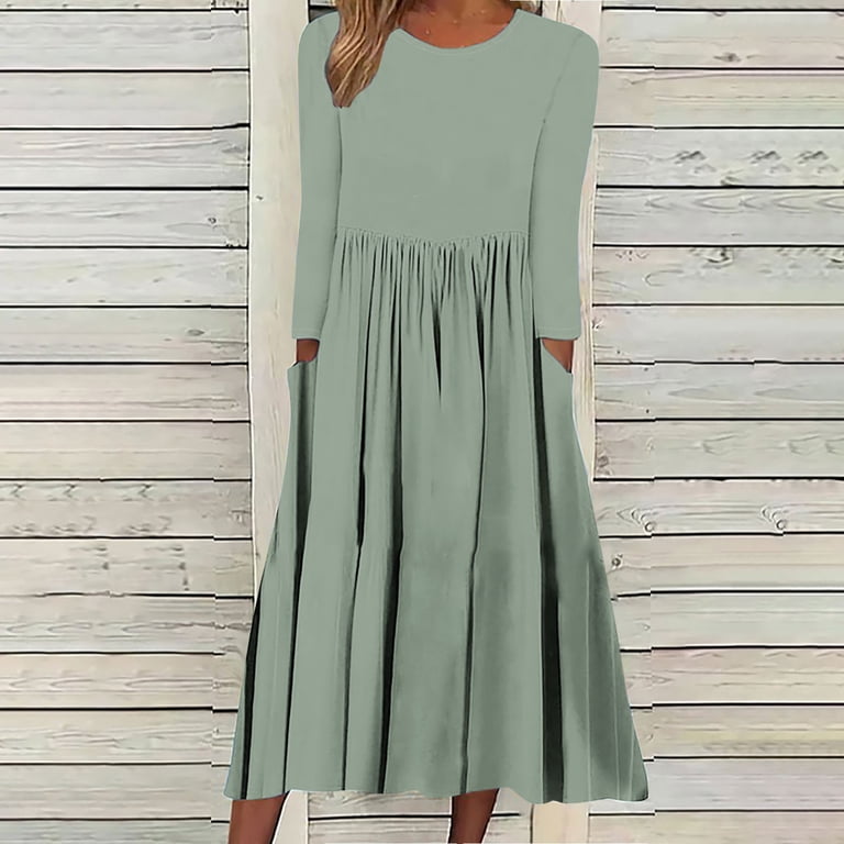 long sleeve midi fall dress Dark Green Knitted Long Sleeve Midi Dress