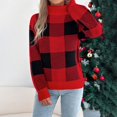 thumbnail image 5 of Women's Christmas Casual Color Block Plaid Long-Sleeved Turtleneck Sweater for Holiday Festive Wear and Casual Comfort,Red,S, 5 of 8