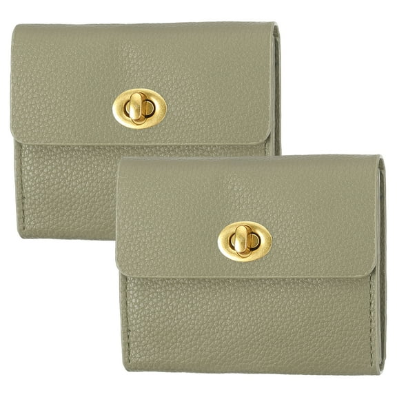 Uxcell 2 Pcs Small Leather Wallets for Women with Metal Buckle, Stylish Card Holder Wallet Card Case Coin Purse for Cash Business Men and Women, Light Green