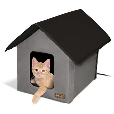 UPC: 0655199039968 | K&H Pet Products Outdoor Heated Kitty House Cat Shelter Gray/Black 19 X 22 X 17 Inches