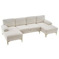 thumbnail image 3 of Couches for Living Room, Convertible Sectional Sofa Couch U Shaped Couch in Chenille with 2 Pillows and Metal Legs, 4-seat Modular Sofa for Apartment, Small Space, Lounge, White, 3 of 9