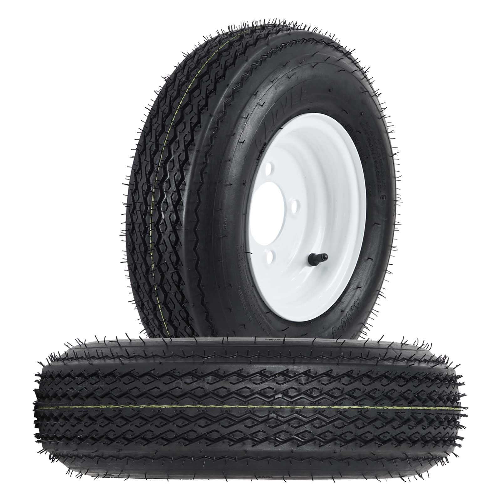 4.80-8 4.80x8 480-8 Trailer Tire and Wheel Assembly, Heavy-Duty Load Range C 6PR, 4 Lug on 4" White Modular Wheel, 8 Inch Tires for Utility/Boat/Camper Trailers, Set of 2