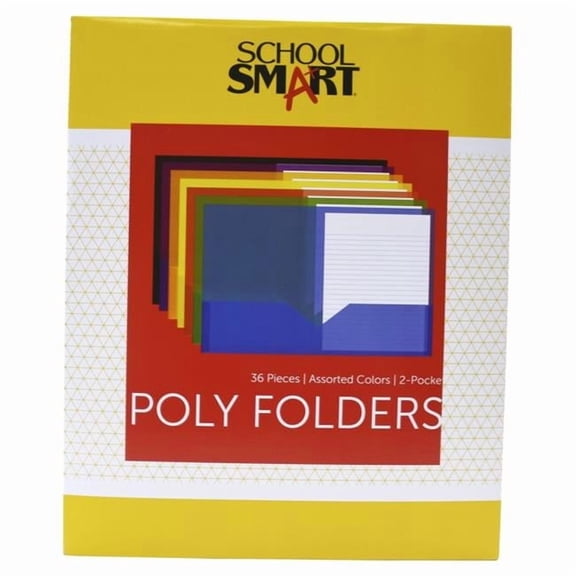 School Smart  Heavyweight Two-Pocket Poly Folder, Assorted Color - Set of 36