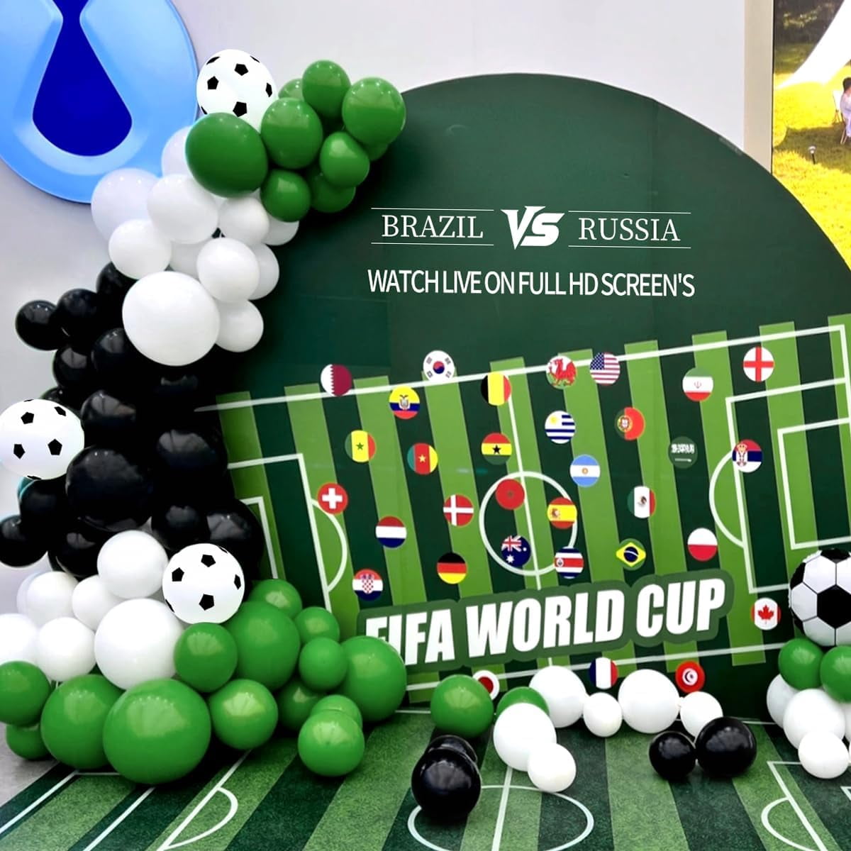 Burculy 167Pcs Soccer Balloon Arch Kit - Black Green White Latex Balloons in 18/12/10/5" with Soccer Prints for Football Theme Birthday, Baby Shower, Graduation, Wedding Party Decorations