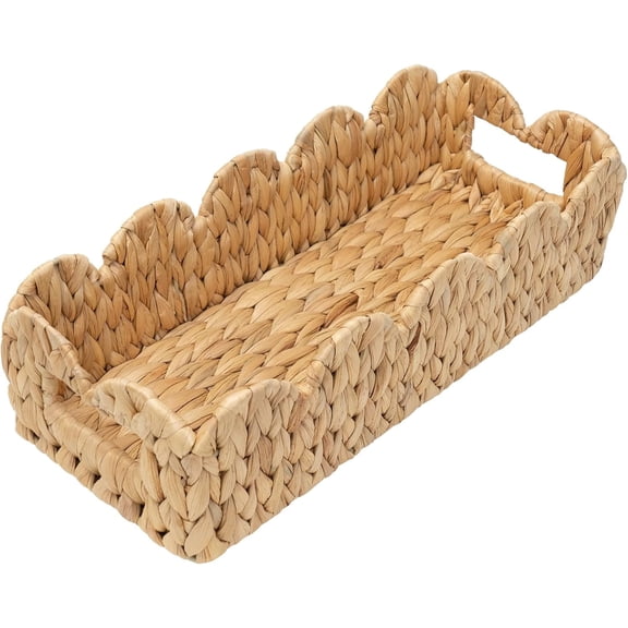 Wicker Toilet Tank Basket for Bathroom – Handwoven Water Hyacinth Storage Basket with Scalloped Edge, Perfect for Toilet Paper Organization on Countertop or Shelf, Boho Decor
