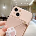 thumbnail image 5 of Skin Pink Phone Case with Cute Cat Paw Card Holder & Adjustable Shoulder Strap, Shockproof Soft Case for iPhone 13 Pro, 5 of 7