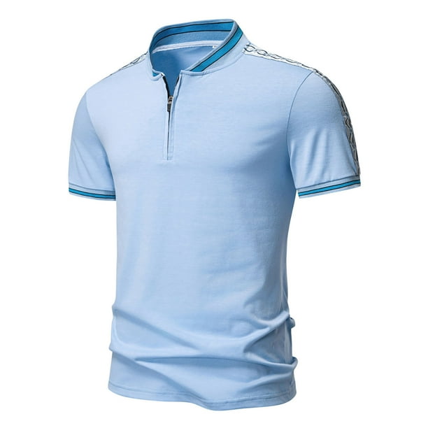 pstuiky camisetas camisas para hombre, Camisa informal de manga corta con cuello alto, bordado y cremallera de color liso para hombre camisetas de hombre xxl