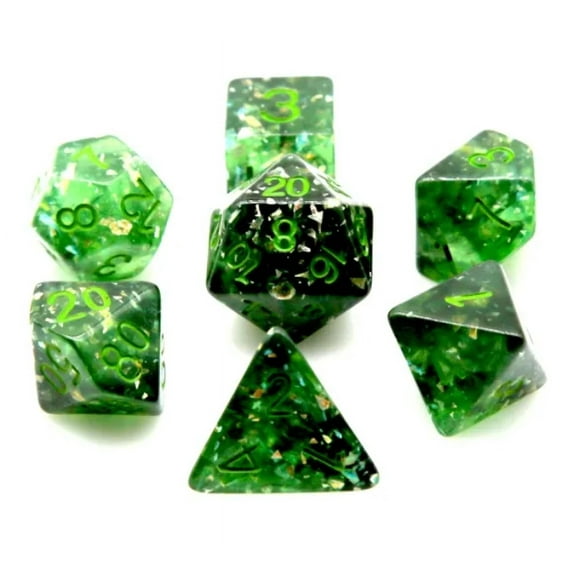 Gleaming Green DnD Dice Set | Dungeons and Dragons | 7 Dice RPG Polyhedral Set d20