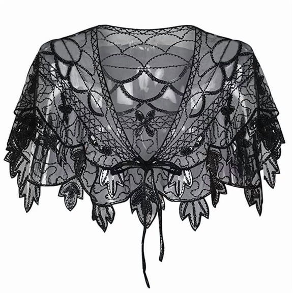 Evening Shawl with Sequin Trim, Women's Formal Party Wrap for Wedding & Banquet,one size fits all,black
