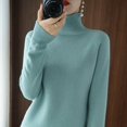 thumbnail image 1 of Suéter básico de cuello alto de lana merino, suéter de cachemira informal, cómodo, otoño e invierno, ropa de mujer con mangas raglán, 1 of 5