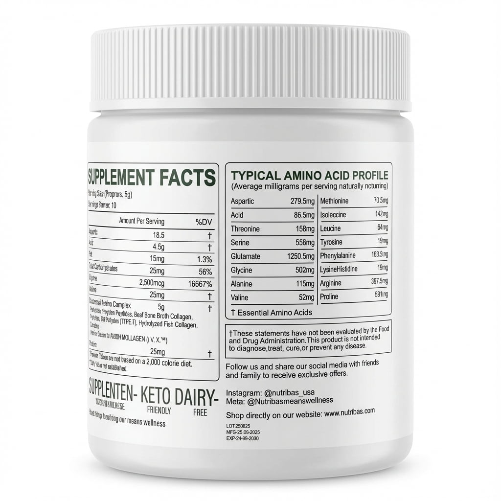 Nutribas Protein Multi Collagen Peptides Powder Whole Body Support Formula With MCT, Vitamin C, Biotin & Hyaluronic Acid , Unflavored, 11 oz