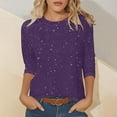thumbnail image 2 of Enjoytime Spring Shirts for Women Solid Color 3/4 Sleeve Sparkly Tops Fashion Round Neck Trendy Casual Blouses Purple S, 2 of 7