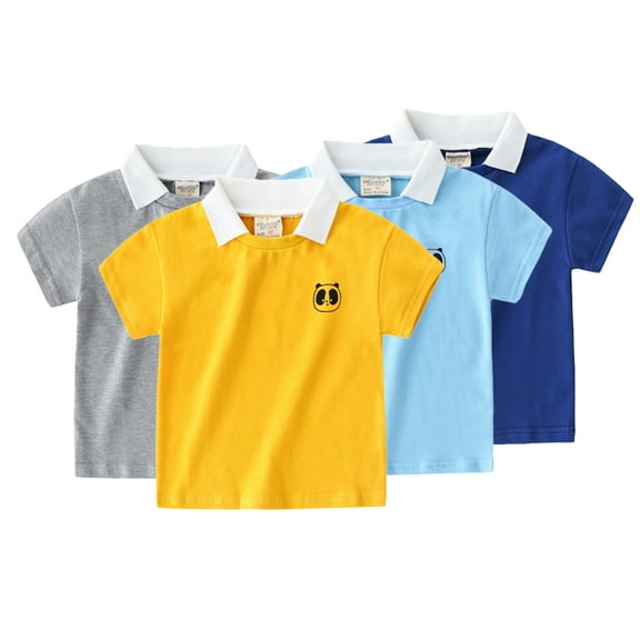 FLMEI Toddler Kids Boys Summer Lapel T-Shirt Short Sleeves Cotton Shirt Tops Pullover Cute Print Casual Tee Shirt for 1-6 Years Old