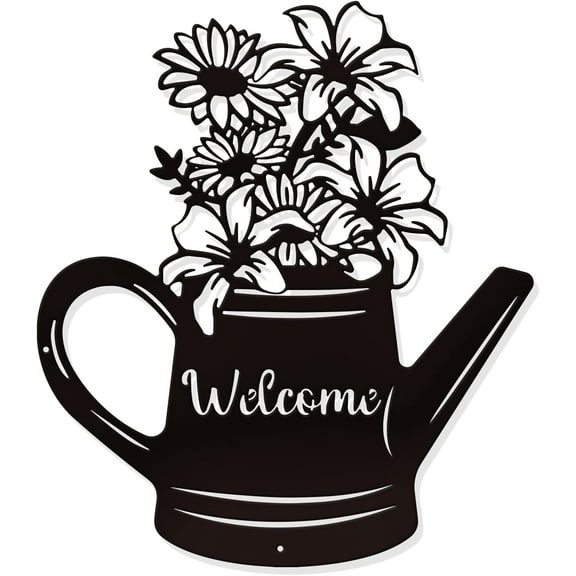 Kettle Flower Metal Wall Art Decor Black Hanging Decor Silhouette for Home Bedroom Living Room Garden Hotel Office Christmas Festival Decoration Gift 11.5×10.1/'' (HJEW-WH0067-070-US6) Black