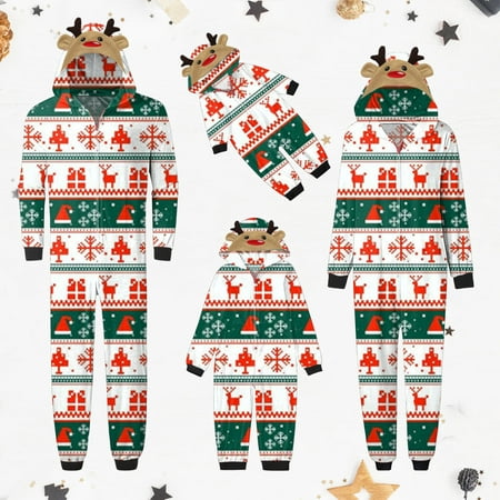 

On Clearance YYDGH Christmas Matching Pjs for Family 2023 Onesie Reindeer Pajamas Sets Holiday Elk Hoodie Romper Xmas Print Jumpsuit