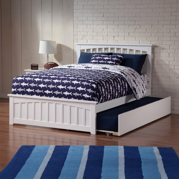 Bowery Hill Contemporary Full Platform Bed with Trundle in White