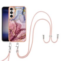 SaniMore for Samsung Galaxy S24 Plus Case, Marble Pattern 3 in 1 Heavy Duty Shockproof Full Body Hard PC IMD Bumper Crossbody Lanyard Women Girls Shockproof Cover for Galaxy S24 Plus, Rose-Carmine