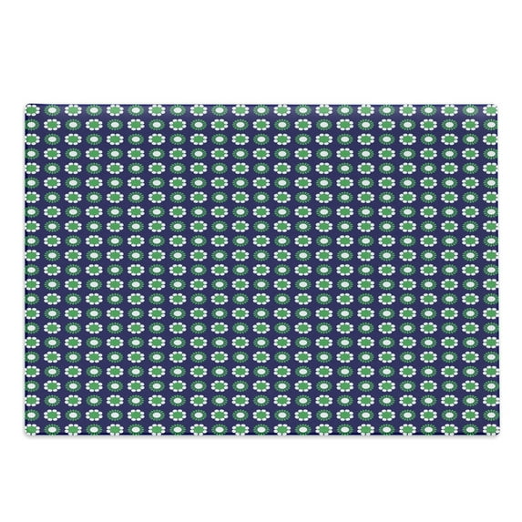 Navy Blue Cutting Board, Floral and Point Design with Green Round Abstract Pattern Print, Decorative Tempered Glass Cutting and Serving Board, Large Size, Navy Green and White, by Ambesonne