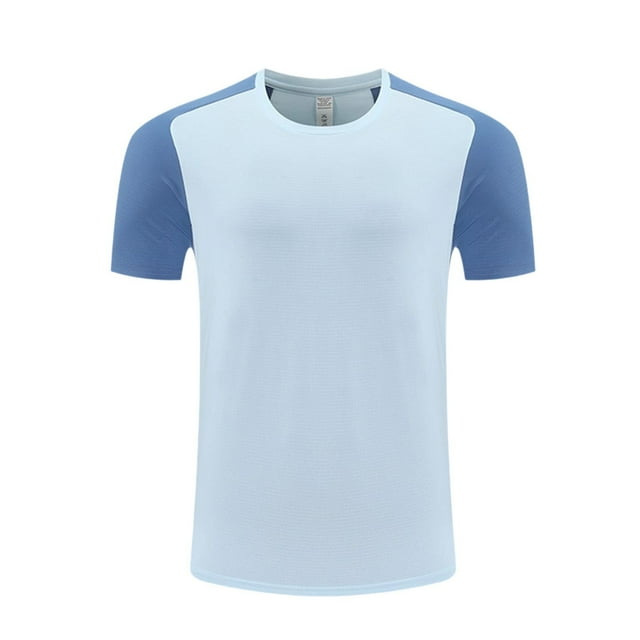 Blusas y camisas de manga corta y cuello redondo para hombre. Blusa de manga corta con cuello redondo, elástica, de color liso y empalmada.