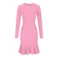 thumbnail image 4 of IROINNID Savings Long Sleeve Dress for Women Knee-Length Sheath Dress Slim Waist Dress Long Sleeve Solid Color Dress,Pink, 4 of 6