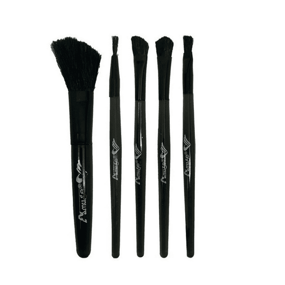 5 Pack Mini Angled Makeup Brush Set, Travel Friendly Brushes, 4 in Compact Size for Precise Contouring, Eyeshadow, Touch Ups, Portable Makeup Tools for On the Go Application, Black