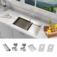 thumbnail image 2 of 33 Inch KABCO 16 Gauge Large Deep Modern Double Bowl Drop In or Undermount Stainless Steel Workstation Kitchen Sink Work Station Sink Combo, 2 of 4
