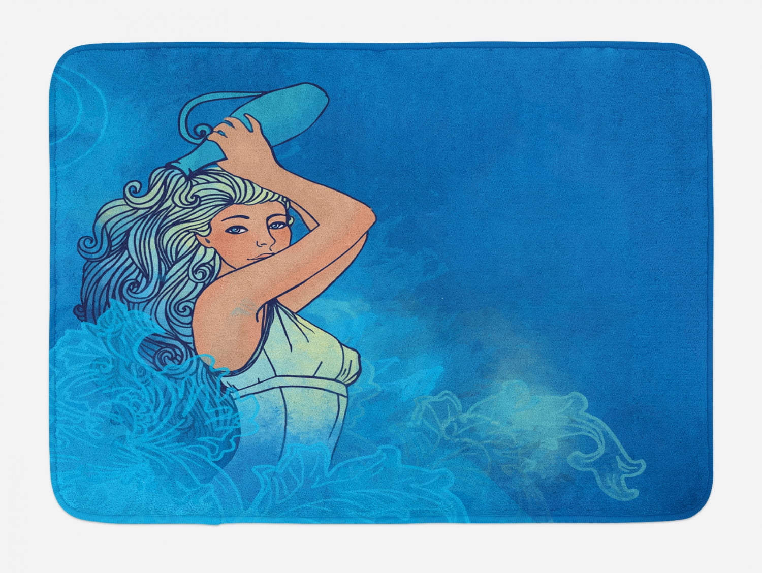 Zodiac Aquarius Bath Mat, Sexy Woman Lady Features Stars Beauty Fortune ...