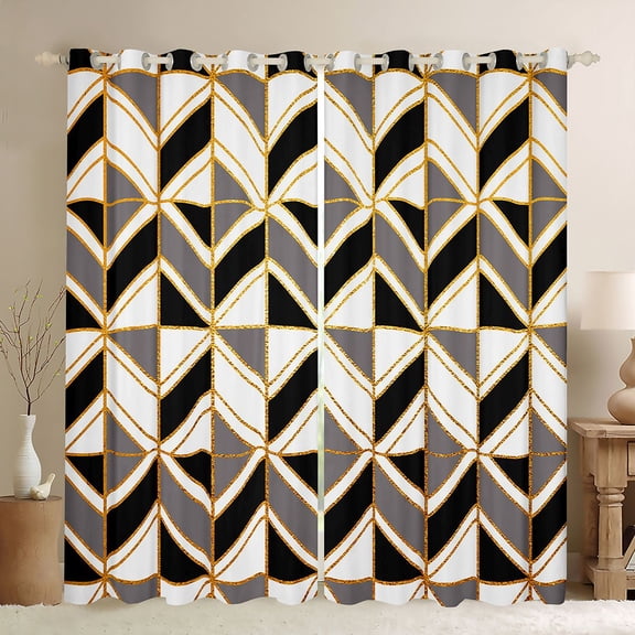 Homewish Geometric Stripes Black Out Curtains for Female Men Women,Retro Minimalist Curtains Pack of 2 (42x63 Each),Vintage Aesthetic Bedroom Curtains,Microfiber Bedroom Decor