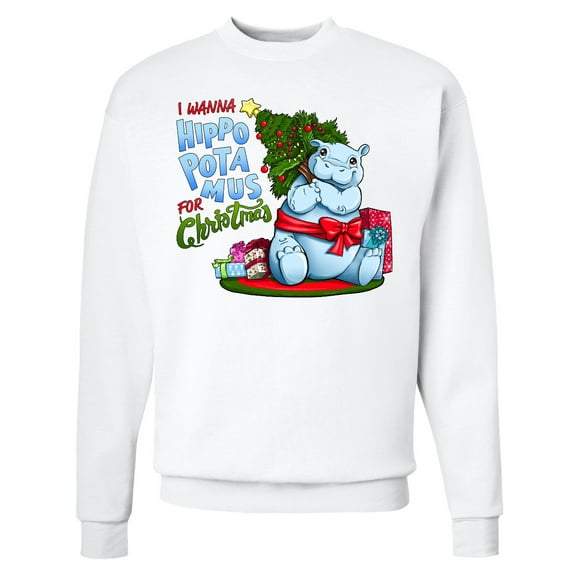 Inktastic I Wanna Hippopotamus for Christmas Cute Hippo Adult Sweatshirt