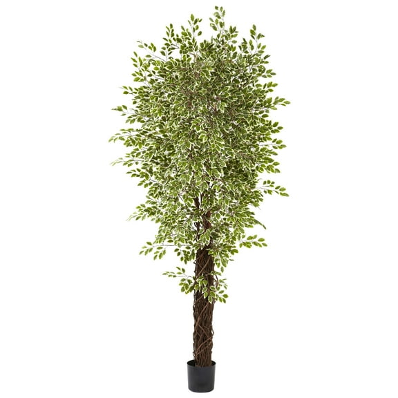 Nearly Natural 7.5' Variegated Artificial Mini Ficus Tree, Green