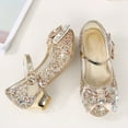 thumbnail image 5 of Splozh Girl's Dress Shoes Glitter Rhinestone Bow Accent Mary Jane Kids Pumps,Gold 4, 5 of 5