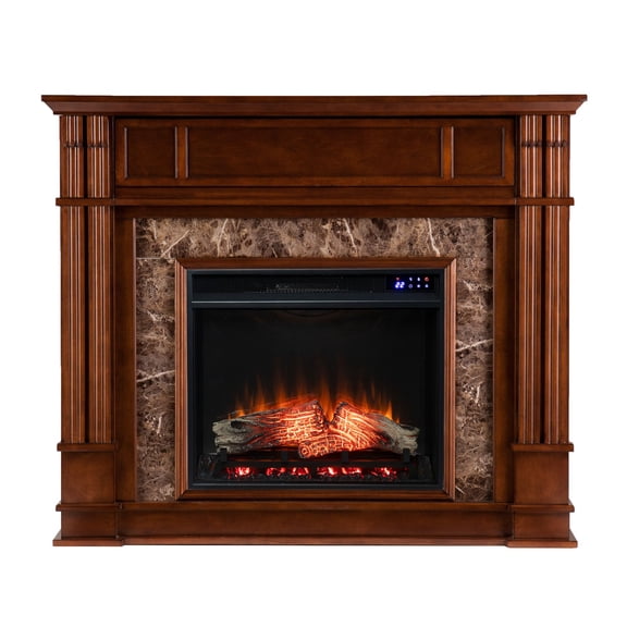 SEI Furniture Highgate Media Touch Screen Electric Fireplace in Whiskey Maple