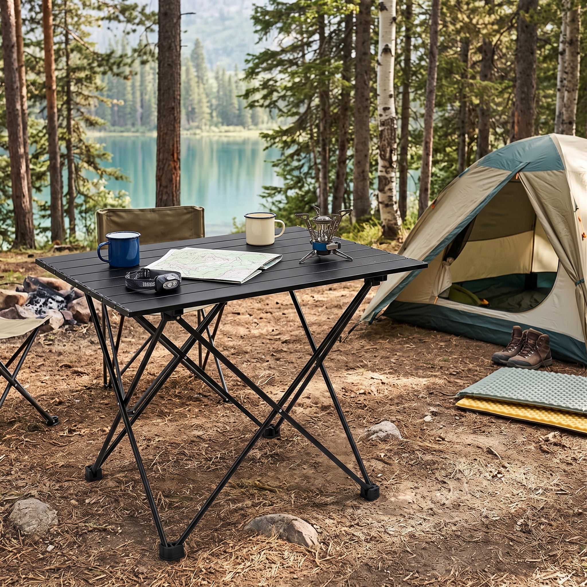 Ultralight M Size Folding Camping Table 3.1 LBS, Aerospace Aluminum Portable Backpacking Table with Upgraded Nylon Hinges, Supports 60 LBS for Camping Hiking Fishing Beach Picnic