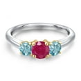 thumbnail image 3 of Gem Stone King 10K Two Tone Gold Red Ruby and Blue Zircon Engagement Ring for Women | 1.55 Cttw | Round 5MM | Gemstone July Birthstone | Size 7, 3 of 6
