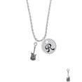 thumbnail image 2 of Delight Jewelry Silvertone Rock Star Guitar Silvertone Script Initial Disc - R - Charm Necklace, 20"+3", 2 of 4