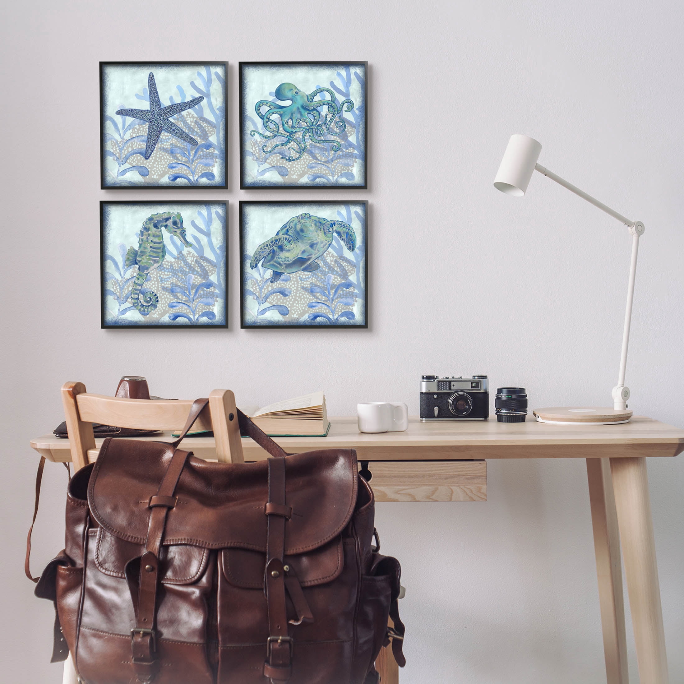Maritime Underwater Sea Life Reef Animals & Insects Graphic Art Black Framed Art Print Wall Art, Set of 4