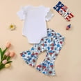 thumbnail image 6 of Ymyiu Girls Summer Sets Casual Girls Clothing Set Short Sleeve Prints Romper Bodysuit Pants Headbands Outfits Set for Girl 3 6 Months (Blue,3-6 Months), 6 of 7