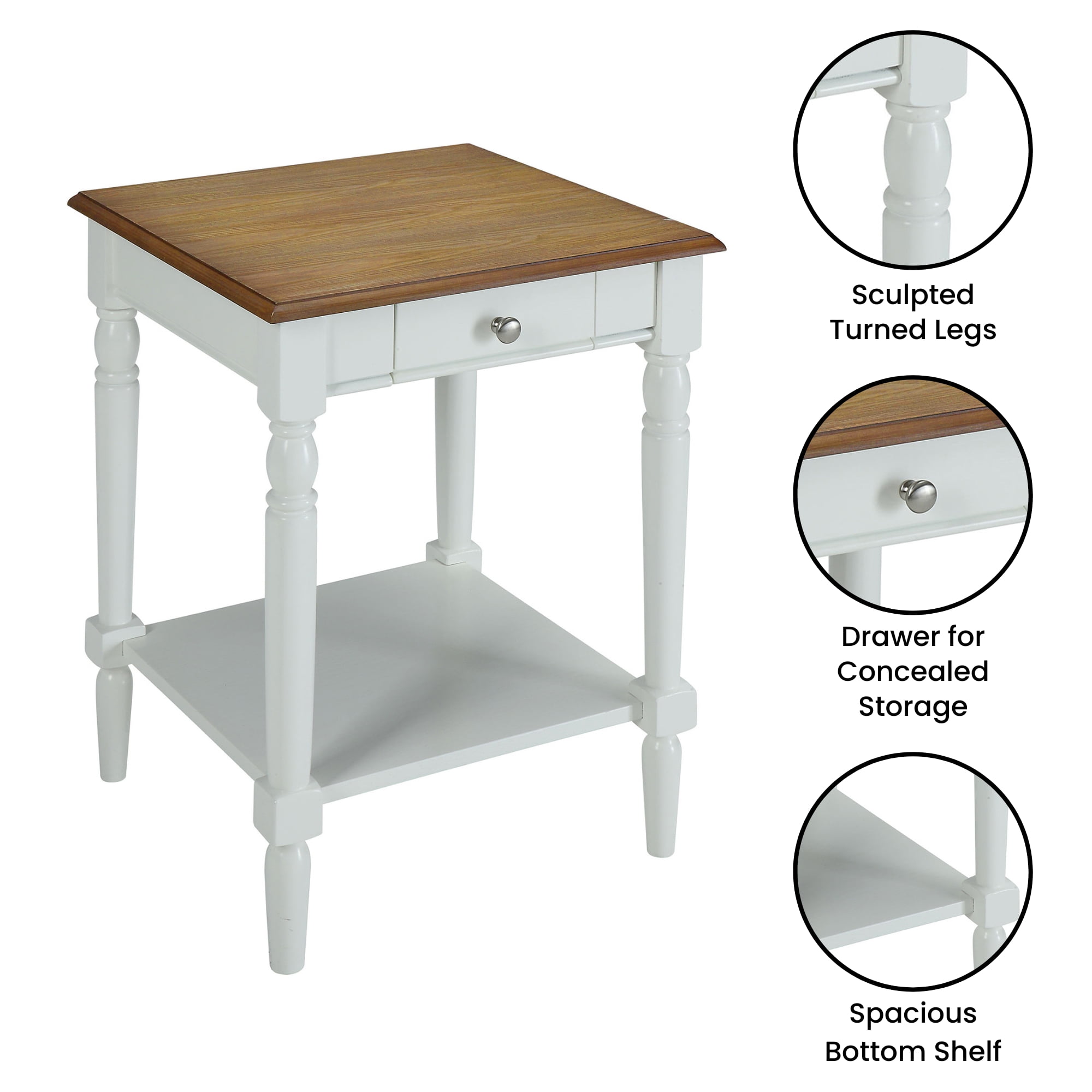 Convenience Concepts French Country One Drawer End Table with Shelf , Driftwood/White