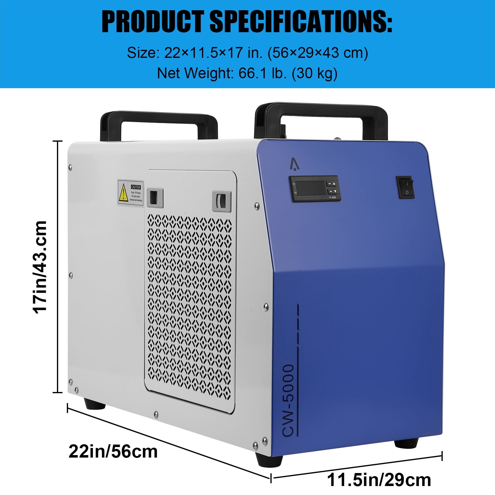 Yesfashion Industrial Water Chiller CW3000 Cooling System, SXYCMY 110V 9L Capacity 2.6gpm Water Cooling System for 40W-80W CO2 Laser Engraving & Cutting Machines, 50W / ℃ of Radiating Capacity