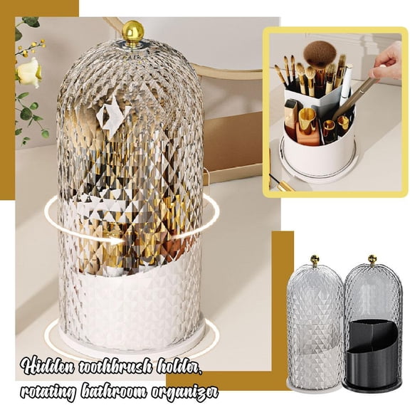 NOVELAR Sliding Lid Toothbrush Holder with Drainage Holes, 10.63 in Tall Modern Design, Provides Hygienic, Clutter-Free Storage, Ideal for Small Bathroom Countertops and Dressing Tables