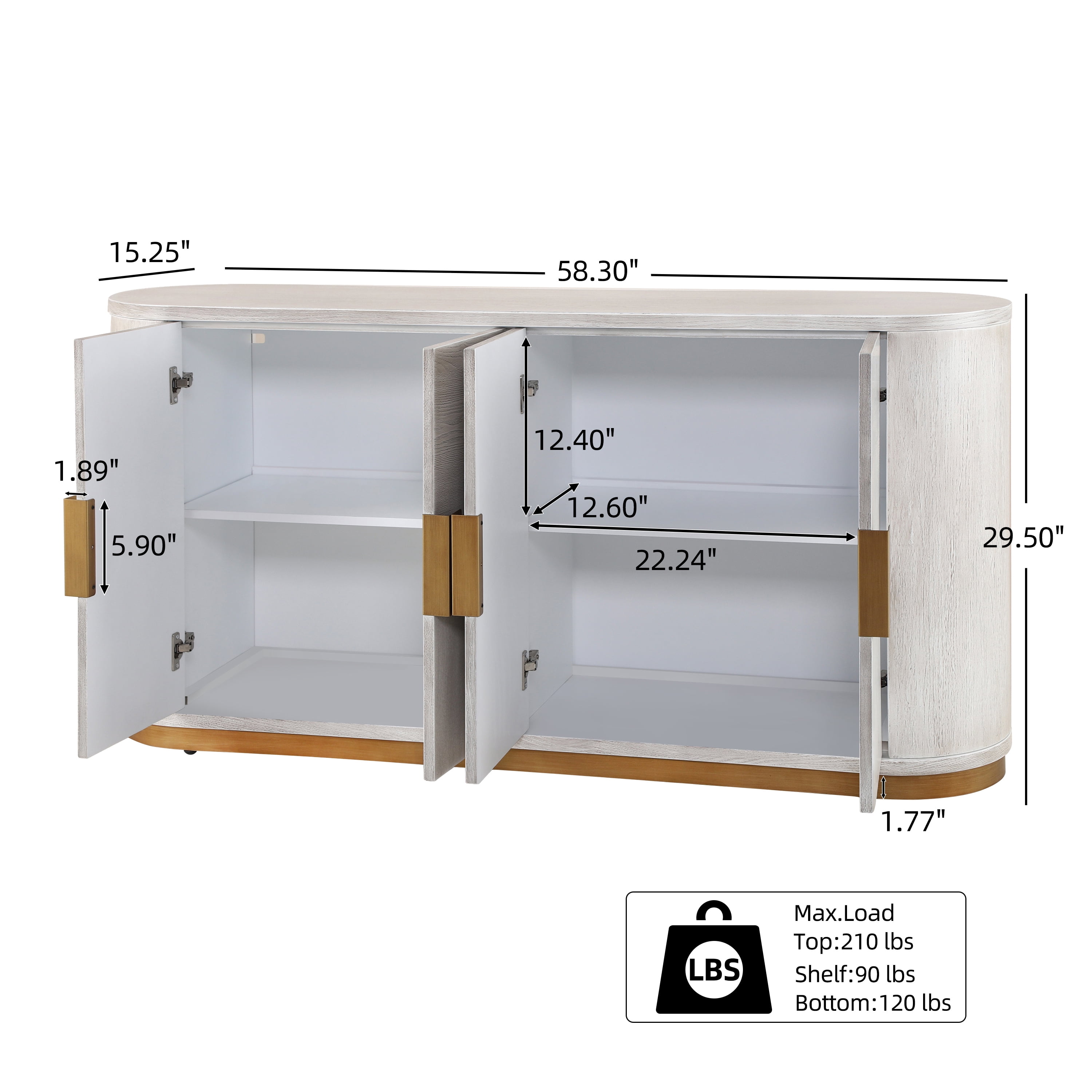 Euroco 58.3" Large Buffet Sideboard Cabinet with Storage, Modern Coffee Bar Wine Bar Storage Cabinet with 4 Doors & Adjustabel Shelves for Dining Room, Living Room, Hallway,White+Gray