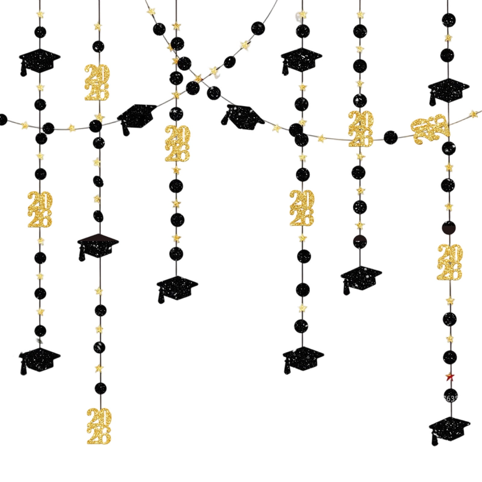2026 Graduation Party Decorations-Black Glitter Garland Banners with Hat Diploma Star Hanging Decoration for High School College Graduation Parties Supplies