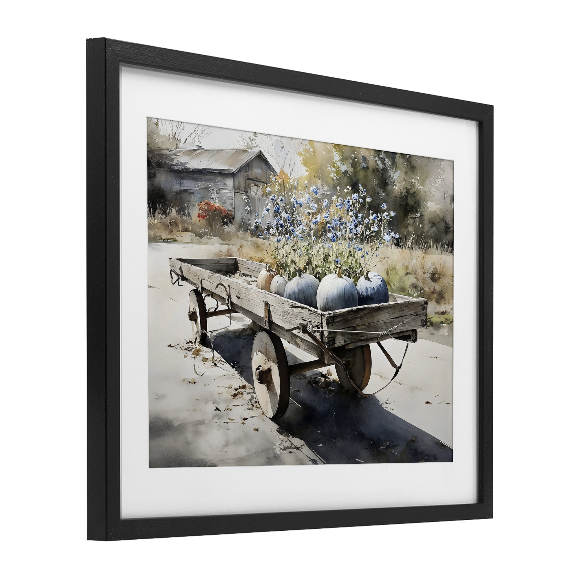 Stupell Industries Blue Pumpkin Wagon in Sunlight Black Framed Print Under Glass, design by Franklyn Gregory