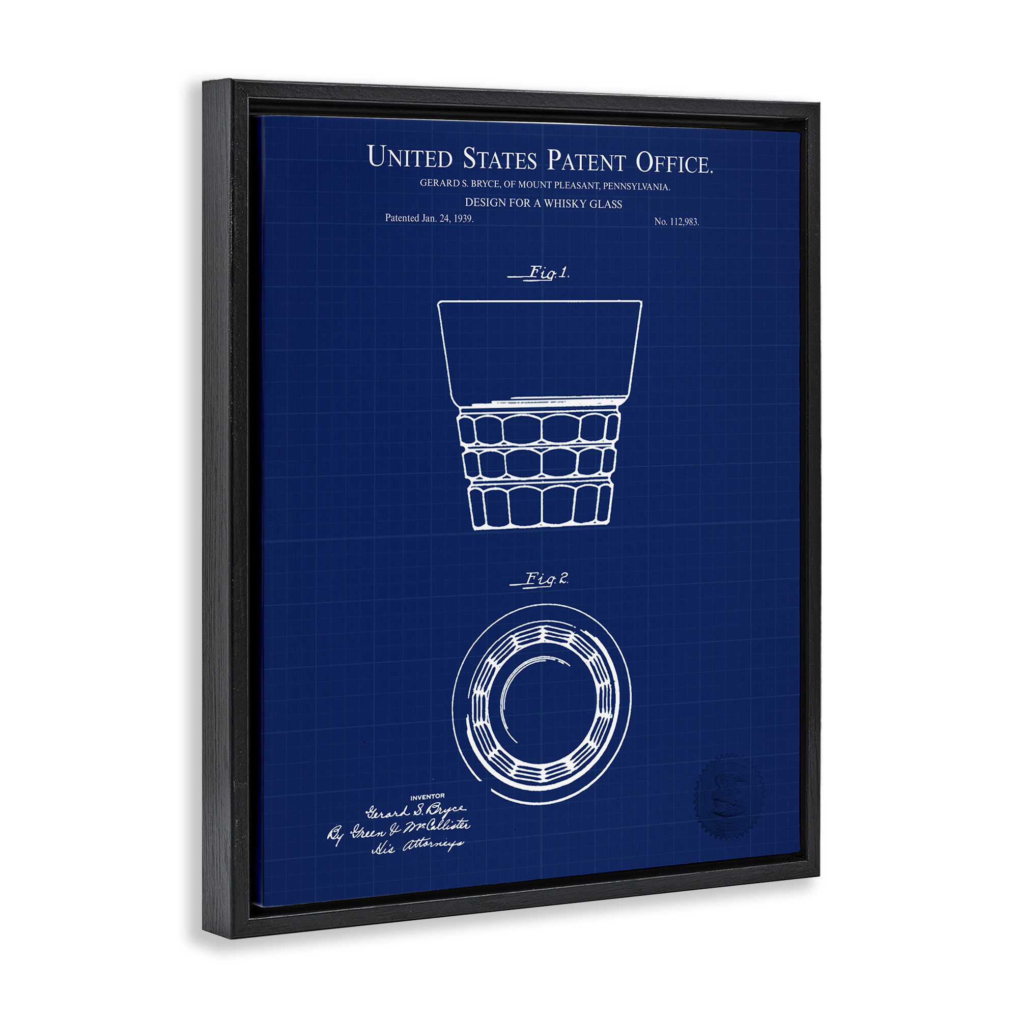 Stupell Industries Whisky Glass Blueprint Typography Painting Black Floater Framed Art Print Wall Art, 17 x 21