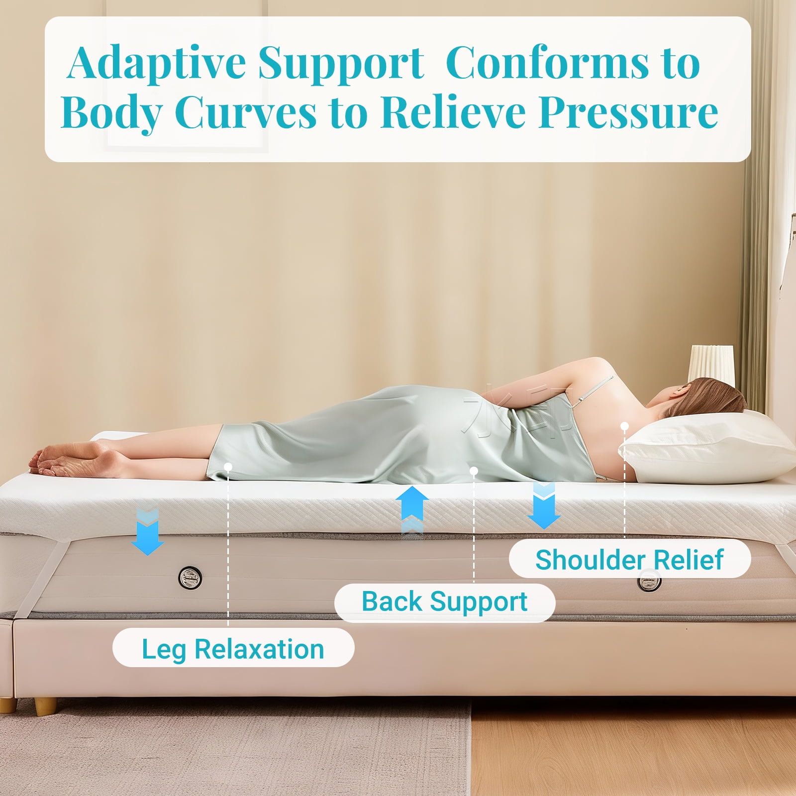 Gel Memory Foam Mattress Topper, Detachable Cover, White