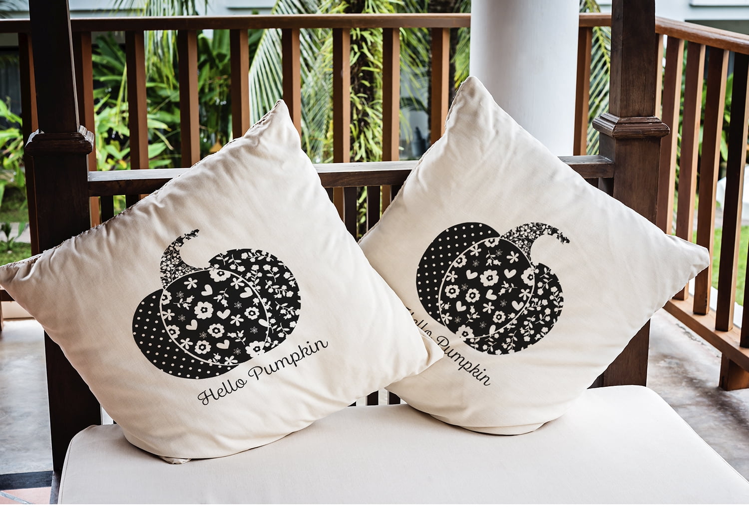 20" x 20" Simply Daisy Hello Pumpkin Polyester Indoor/Outdoor Pillow, Black Qty 1