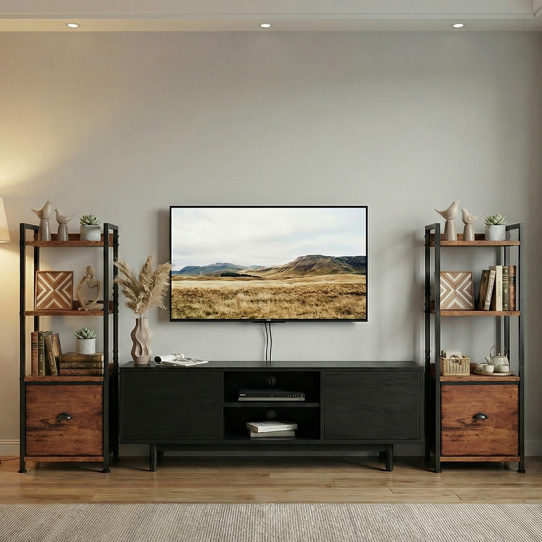 EDX 4 Tier Bookshelf with Drawer, 43''Tall Narrow Bookcase with Shelves, Industrial Display Standing Shelf Unit for Bedroom, Living Room, Rustic Brown