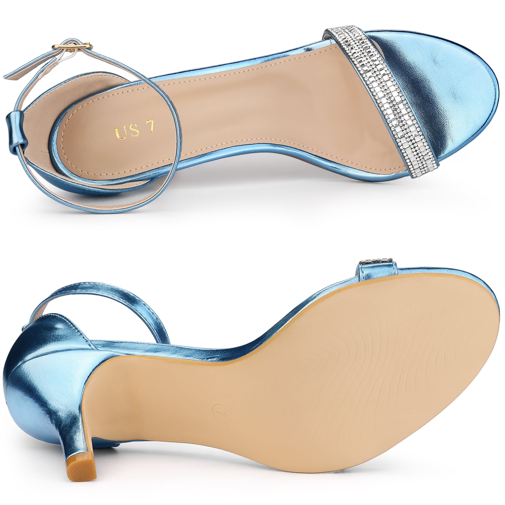 DARING DIVA Women's Stiletto Heels Rhinestone Ankle Strap Open Toe Sandals Blue 8.5