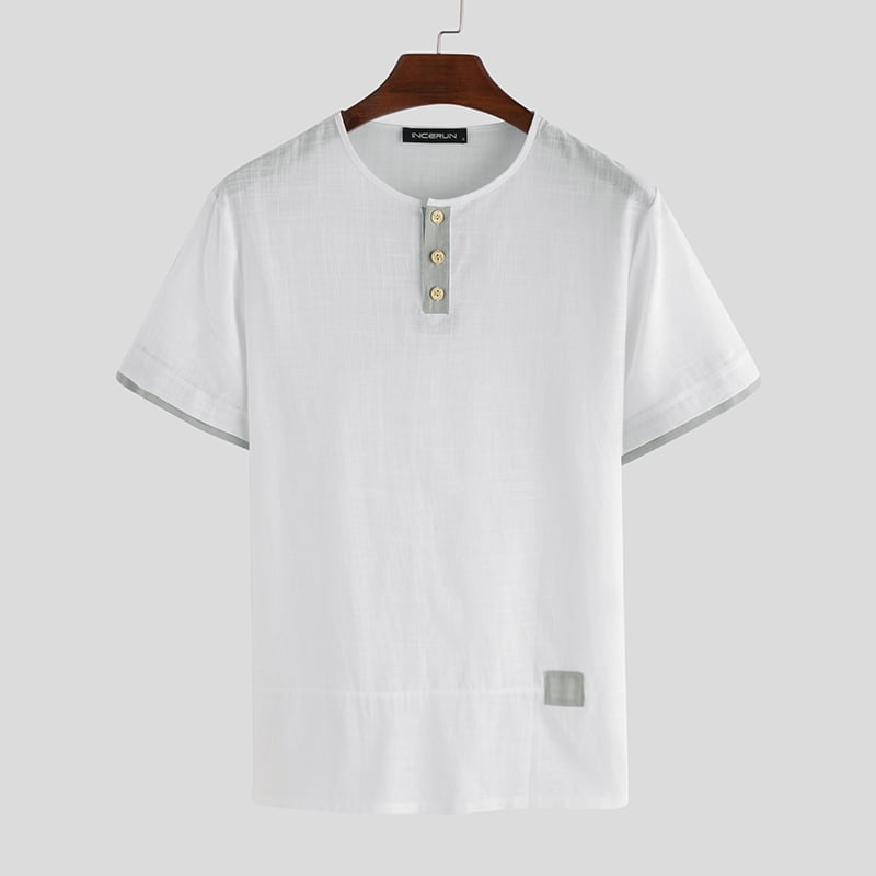 INCERUN Men's Vintage Loose Short Sleeve Cotton Linen Shirts Tops ...