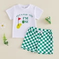 thumbnail image 2 of BOBOGOJP Baby Boy First Birthday Golf Outfit Mastered 1 Year/Hole In One Golf T-Shirt and Plaid Shorts Set 2Pcs Summer Clothes, 2 of 8